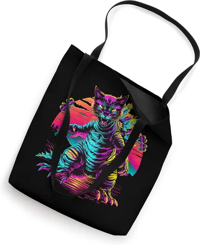 Vista 2 de Streetwear Synthwave 80s 90s Catzilla graphic Cat Japanese Tote Bag