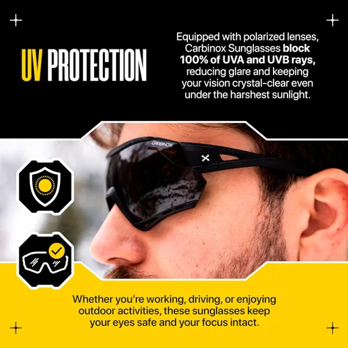 Vista 3 de CARBINOX Gafas de sol deportivas con múltiples lentes de protección antirreflejos, 100% protección UV con estuche rígido y accesorios, marco negro