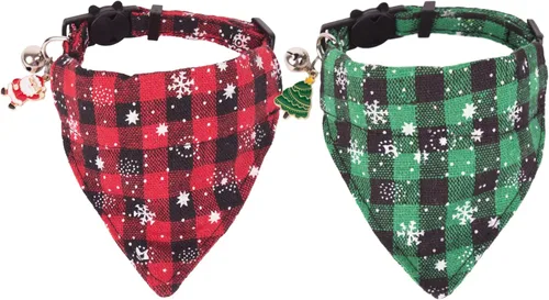 Vista 15 de PTDECOR Paquete de 2 Collares Navideños para Gatos, Collar de Gato Navideño con Corbatín y Campanilla Desmontables, Collares Navideños de Liberación