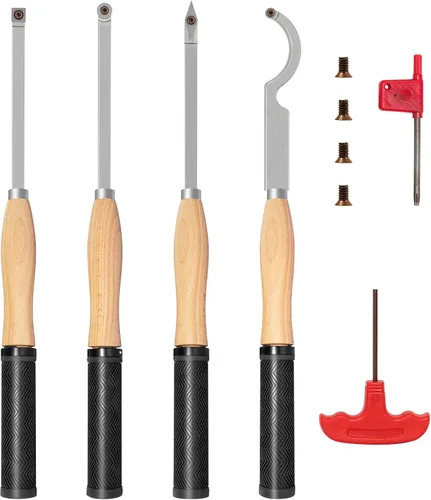 Vista 7 de 3CPS Herramientas de torno de carburo con punta de madera, juego de herramientas de torneado de madera en miniatura para torno (mango de haya)