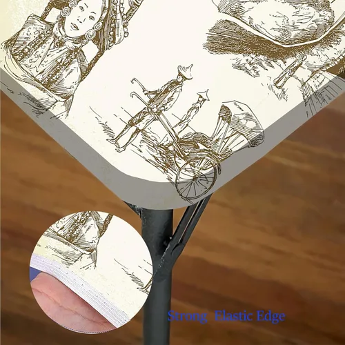 Vista 5 de Mantel con bordes elásticos de China antigua, diseño de pagoda con símbolos de la herencia china, funda cuadrada para mesa de comedor