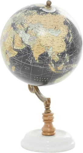 Vista 2 de Deco 79 Globo de mármol con base de mármol, 7 x 7 x 11 pulgadas, negro