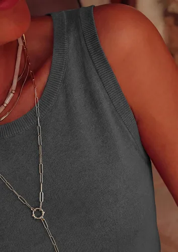 Vista 6 de PRETTYGARDEN Suéter sin mangas de verano para mujer Gris oscuro