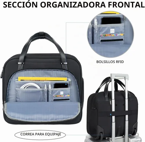 Vista 5 de EMPSIGN - Maletín con ruedas para laptop para mujer, 15.6 pulgadas, color negro Water-Repellent, Airline Approved, Overnight Computer Bag, Rolling