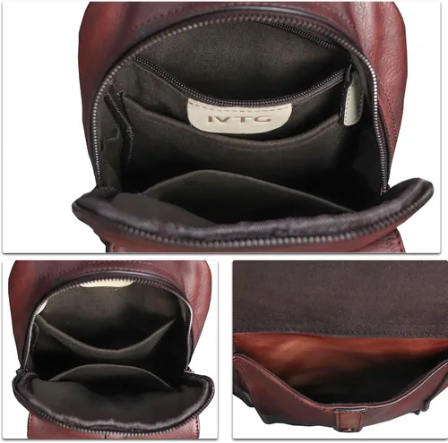 Vista 7 de IVTG Bolso bandolera de cuero genuino para hombres y mujeres vintage de piel de vaca real mochila bandolera bolsa de pecho, Café, Mochilas Sling
