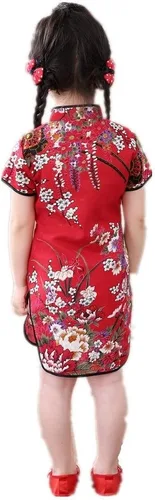Vista 3 de Vestido de bebé para niñas, de Año Nuevo, Qipao, vintage, china, cheongsam, disfraz de princesa, ropa de algodón