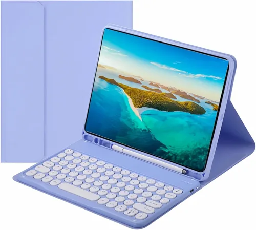Vista 11 de Funda de teclado para Galaxy Tab S6 Lite de 10.4 pulgadas 2024/2022/2020 con soporte para bolígrafo, funda con soporte de teclas redondas delgadas