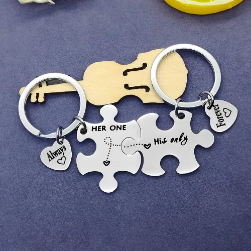 Vista 2 de Vadaka Llavero para parejas, regalos para novia, novio, rompecabezas, llavero para él, para pareja, juego de llaveros a juego, joyería para parejas