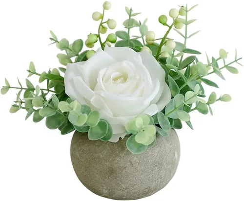 Vista 25 de Small Artificial Blue Rose Potted Plant, 2 Pcs Mini Faux Decor 2 piezas azules