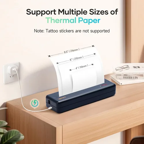 Vista 4 de iDPRT Impresora portátil MT890 + 9 rollos de papel