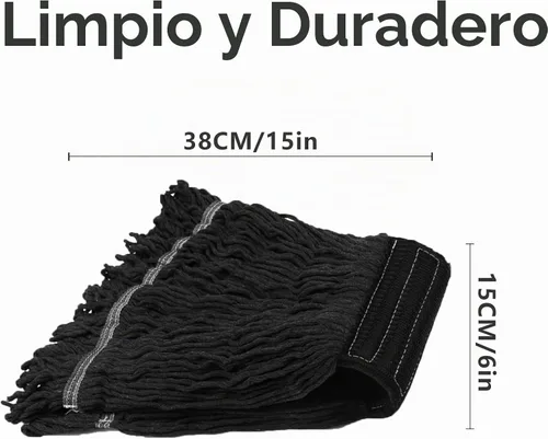 Vista 2 de Paquete de 3 repuestos de cabeza de trapeador de algodón negro resistente comercial Reemplazo para limpieza general y de suelos