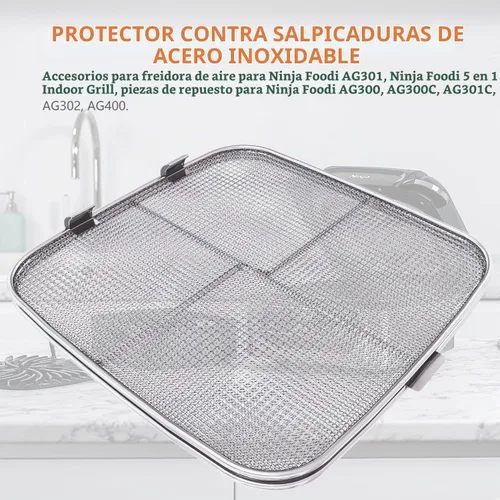 Vista 2 de Protector de salpicaduras de acero inoxidable para Ninja Foodi AG301, accesorios para freidora de aire para parrilla interior Ninja Foodi 5 en 1