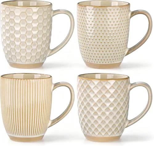 Vista 10 de GBhome - Juego de 4 tazas de café grandes hechas a mano de 16 onzas
