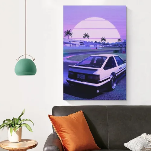 Vista 4 de ALUKAP Cuadro decorativo de la familia de autos Vaporwave Jdm Ae86 de los años 90, arte de pared, pósteres colgantes, 12 x 18 pulgadas