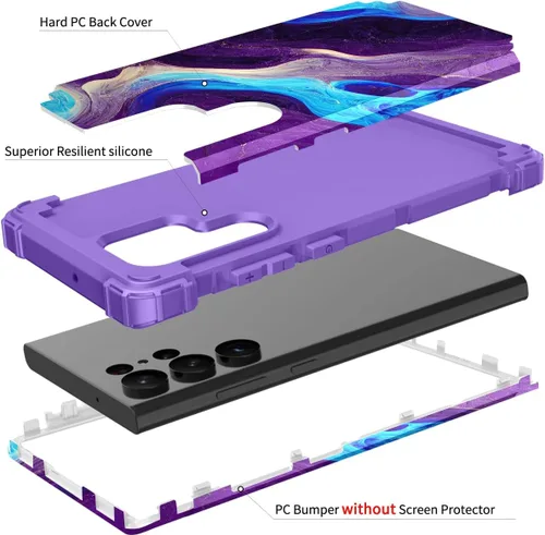 Vista 4 de Hocase para Galaxy S23 Ultra, Funda Protectora Híbrida de Dos Capas de Plástico Duro y Silicona Blanda Resistente a Golpes para Samsung Galaxy S23