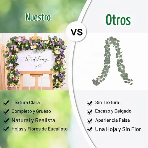 Vista 5 de Waipfaru 2 guirnaldas de eucalipto con margaritas 3D, guirnalda verde con flores, hojas de eucalipto artificiales de 5.9 pies, enredaderas