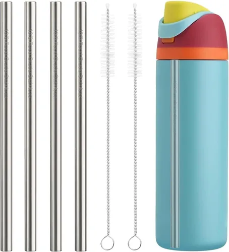 Vista 8 de Repuesto de popote de metal compatible con botella de agua Owala Freesip de 16 onzas, incluye 4 popotes reutilizables de acero inoxidable de grado