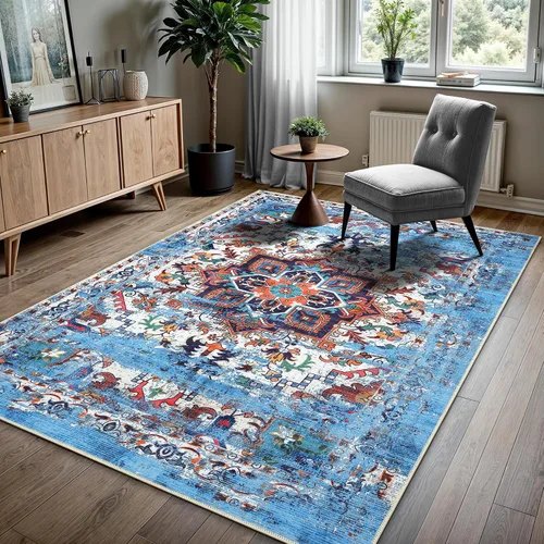 Vista 61 de GLN Rugs Traditional Collection - Alfombra de felpilla lavable a máquina, tradicional lavable, antideslizante, alfombra de felpilla de pelo corto