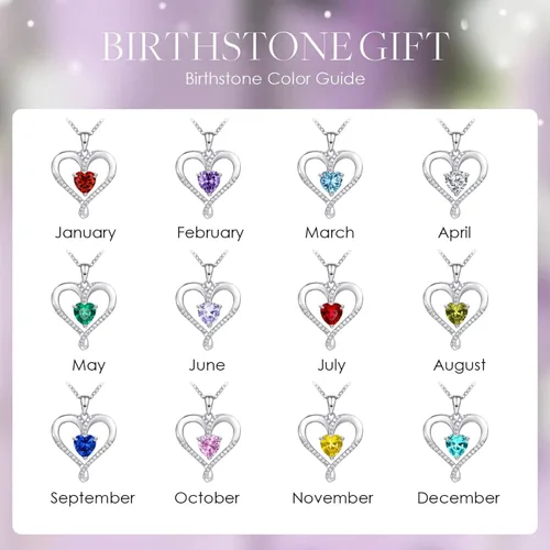 Vista 5 de Collar de piedra natal para mujer, collar de corazón de oro blanco de 18 quilates con relleno de plata de ley 925, joyería de diamante para mujer