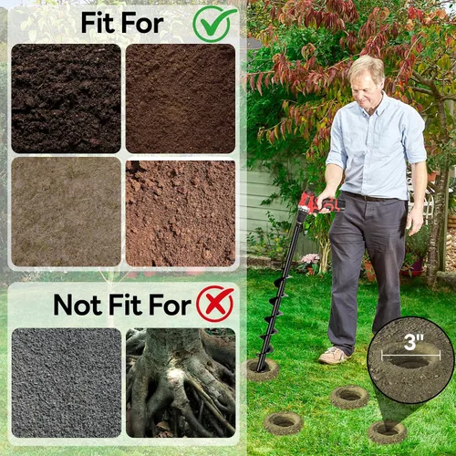 Vista 4 de Broca de Barrena Mejorada para Plantar, Barrena de Taladro de 3''x32'' para Cavar Hoyos, Cavadora de Hoyos para Postes de Servicio Pesado
