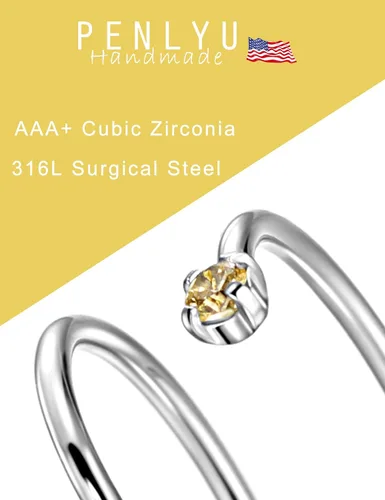 Vista 2 de Aro de nariz doble de 0.78 oz y 0.394 pulgadas para un solo piercing, acero quirúrgico plateado en espiral para mujeres y hombres, piedra natal