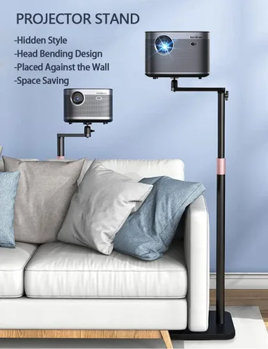 Vista 2 de Soporte de proyector de altura ajustable de 16 a 48 pulgadas, soporte de techo universal para proyector de rotación de 360 grados, compatible