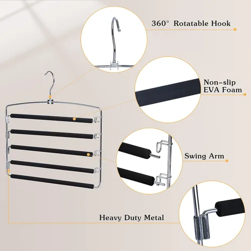 Vista 3 de TOPIA HANGER Perchas para pantalones que ahorran espacio, paquete de 2 organizadores de pantalones con brazo oscilante para armario, organizador
