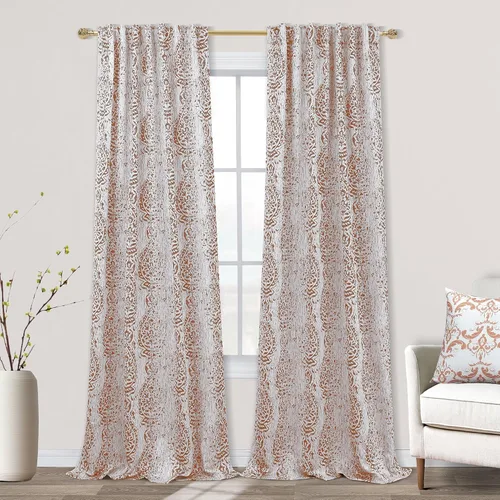 Vista 27 de Mrs.Naturall Cortinas Doradas de Lujo para Dormitorio, Cortinas con Patrón de Medallón Damasco para Cocina Baño Sala de Estar 63 Pulgadas de Largo
