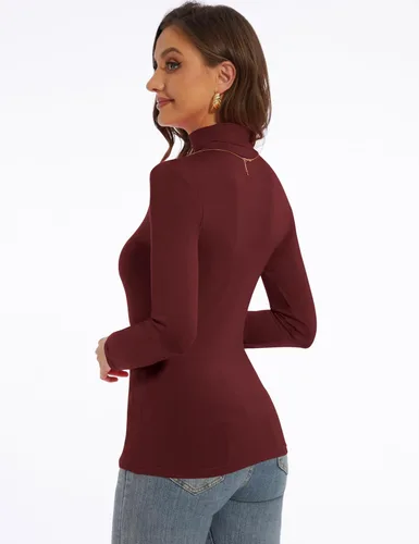 Vista 3 de Camisas de manga larga con cuello alto para mujer, ajustadas, ligeras, capa base, tops casuales
