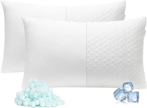 Vista 12 de Rainmr Almohada de cama tamaño Queen para dormir, almohadas ajustables de espuma viscoelástica triturada con funda de almohada refrescante lavable