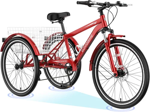 Vista 35 de H&ZT Triciclo para adultos, bicicleta de 3 ruedas, triciclo crucero, con cambio de 7 velocidades, manilla de freno de estacionamiento, paso bajo