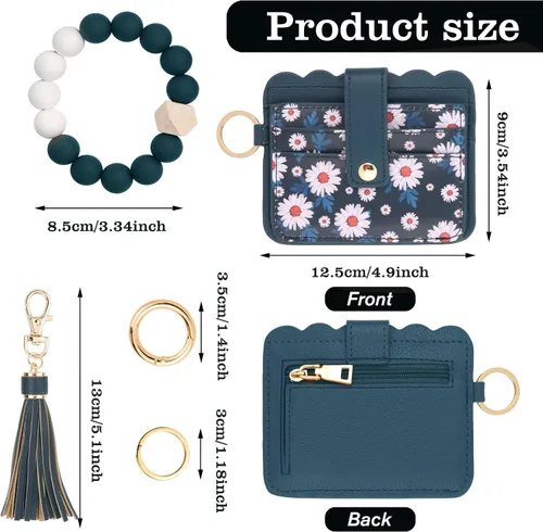 Vista 2 de KNGITRYI Cartera llavero pulsera para mujer, delgado RFID tarjeta de crédito, monedero, borla llavero brazalete para hombres y mujeres, Margarita