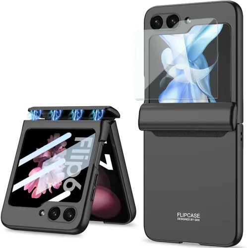 Vista 18 de Protección magnética de bisagra y funda protectora de cámara de lente integrada para Samsung Galaxy Z Flip 4 (negro)