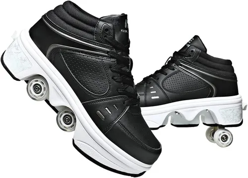Vista 9 de Patines de ruedas y zapatillas 2 en 1 unisex con ruedas retráctiles para exteriores, diversión y fitness, patines de patada