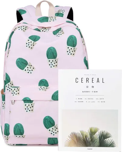 Vista 7 de Juego de mochila escolar de 3 piezas, ligeras, para adolescentes, niñas, con aislamiento, estuche para lápices (Cactus)