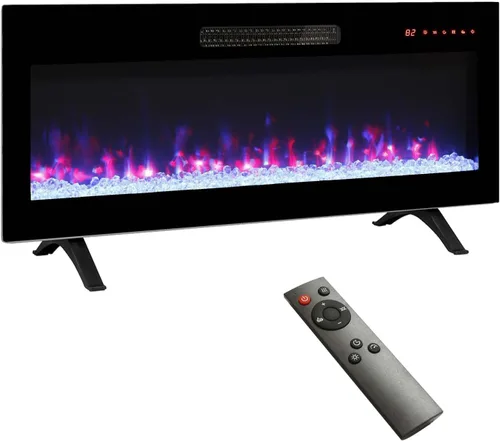 Vista 2 de Chimenea eléctrica ultrafina de 36 pulgadas, chimenea empotrada y montada en la pared, calentador de luz LED con control remoto, chimenea eléctrica