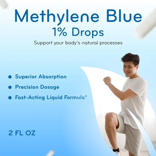 Vista 4 de Gotas de azul de metileno de grado farmacéutico – Azul de metileno puro 1% en solución de agua de ósmosis inversa para apoyo a la salud cerebral