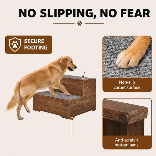 Vista 5 de beeNbkks 16" Tall Dog Stairs for Large Dogs, Extra Wide Couch Pet Steps 2-Tier