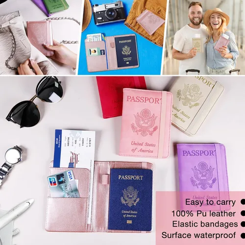 Vista 6 de Melsbrinna Funda de cuero prémium para pasaporte, impermeable, con bloqueo RFID, cartera de viaje con soporte para bolígrafo, bonito libro