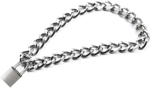 Vista 6 de LEWECEEO - Collar con candado de metal para hombre y mujer con cerradura y llave