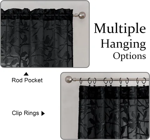 Vista 5 de OVZME Anji Clip Voile Sheer Tiers RD 2X30X36 Negro