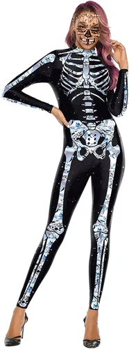 Vista 8 de KatchOn Disfraz de esqueleto plateado - Body de esqueleto para mujer para Halloween truco o trato
