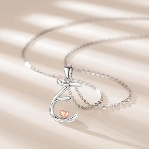 Vista 8 de CELESTIA Collares con iniciales de plata de ley 925, 26 letras con corazón de oro rosa, cadena de 18 pulgadas