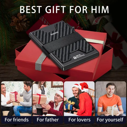Vista 96 de Cartera delgada de aluminio para hombre, placa trasera expandible duradera, bloqueo RFID, billetera desplegable de metal minimalista, con capacidad