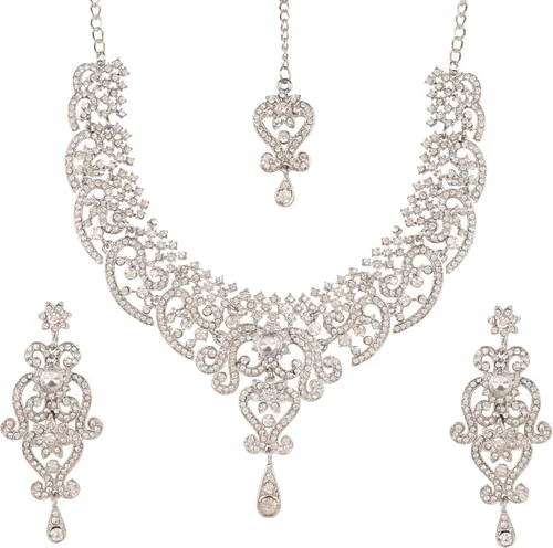 Vista 209 de Conjunto precioso de collar con look real Indian Bollywood, maravillosamente decorado, conjunto de collar adornado para mujer.