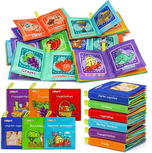 Vista 8 de Dr.Rapeti Libros de tela suave para bebés, libros de baño, paquete de 6 para bebés, niños pequeños, de alto contraste, blanco y negro, arrugado