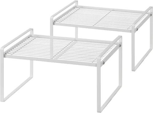Vista 17 de Shantton Paquete de 2 estantes de gabinete de cocina, estante organizador de despensa, baño, dormitorio, oficina, mesa, escritorio, ahorro