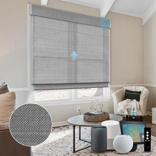 Vista 21 de SmartWings Persianas motorizadas de madera natural tejida para ventanas, persianas romanas eléctricas con control remoto para puertas correderas