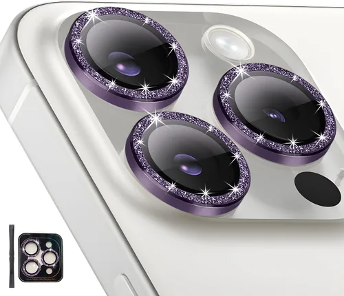 Vista 17 de Protector de lente de cámara para iPhone 14 Pro/iPhone 14 Pro Max, cubierta de lente de anillo de aleación de aluminio de vidrio templado individual