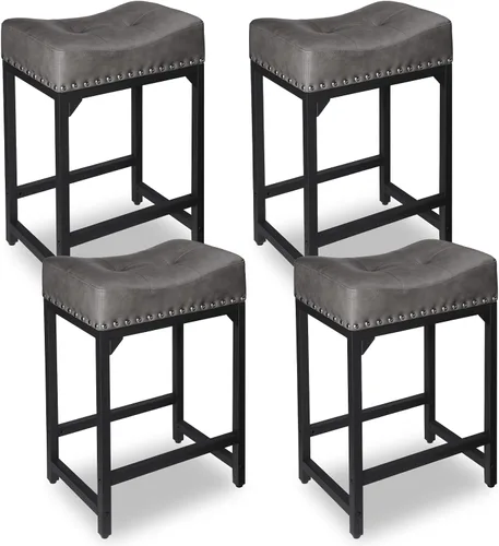 Vista 9 de Juego de 2 taburetes de bar, Taburetes de bar de altura de mostrador para encimera de cocina, Taburetes de bar de 24 pulgadas de tipo sillín